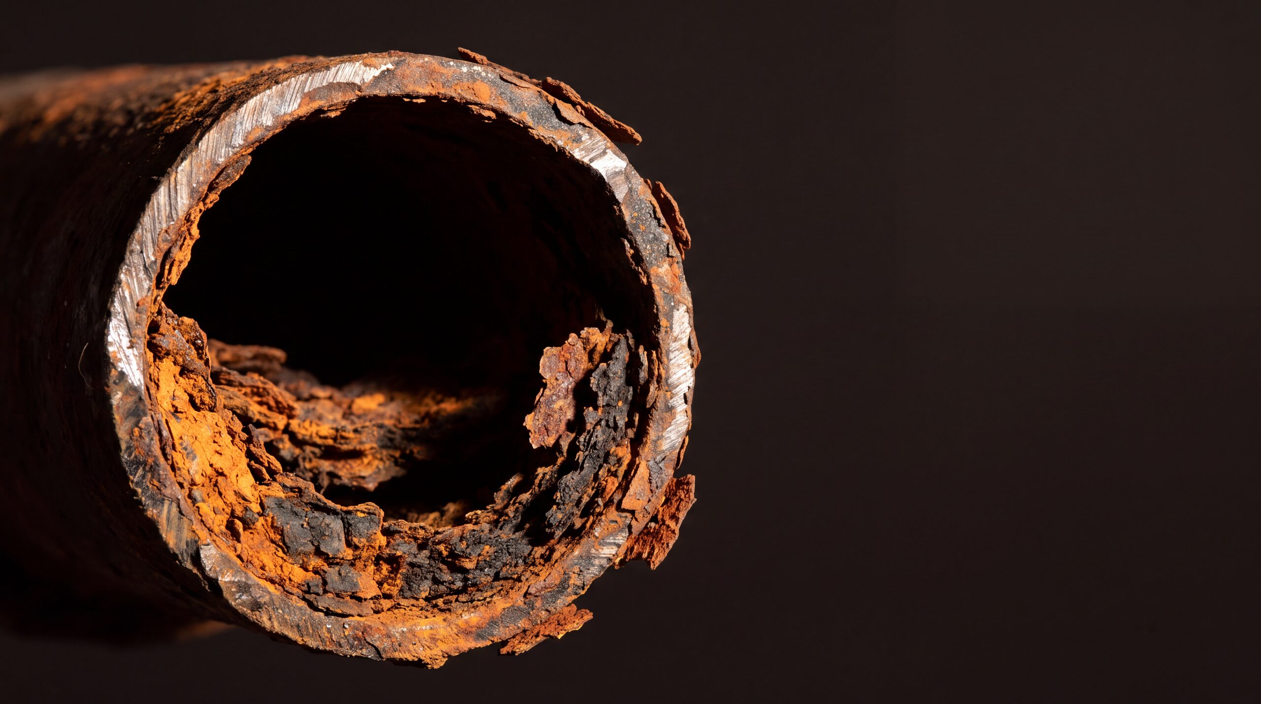Corroded cast iron drain pipe bore